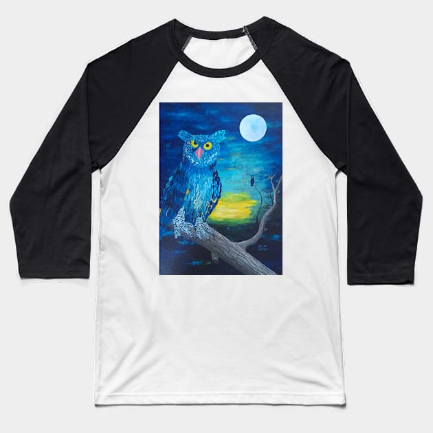 Wise Owls in the Moonlight Baseball T-Shirt by GarryGreenwood